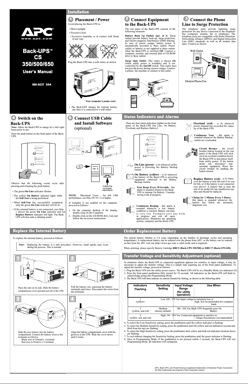 Page 1 de la notice Manuel utilisateur APC BK650EI