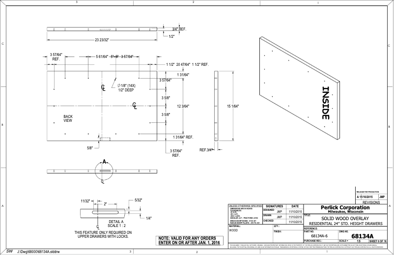 Page 1 de la notice Dessin technique Perlick HP24RS-4-6