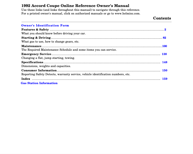 Page 1 de la notice Manuel utilisateur Honda Accord Coupe (1992)