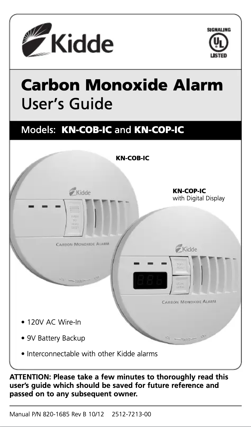 Page 1 de la notice Manuel utilisateur Kidde KN-COB-IC