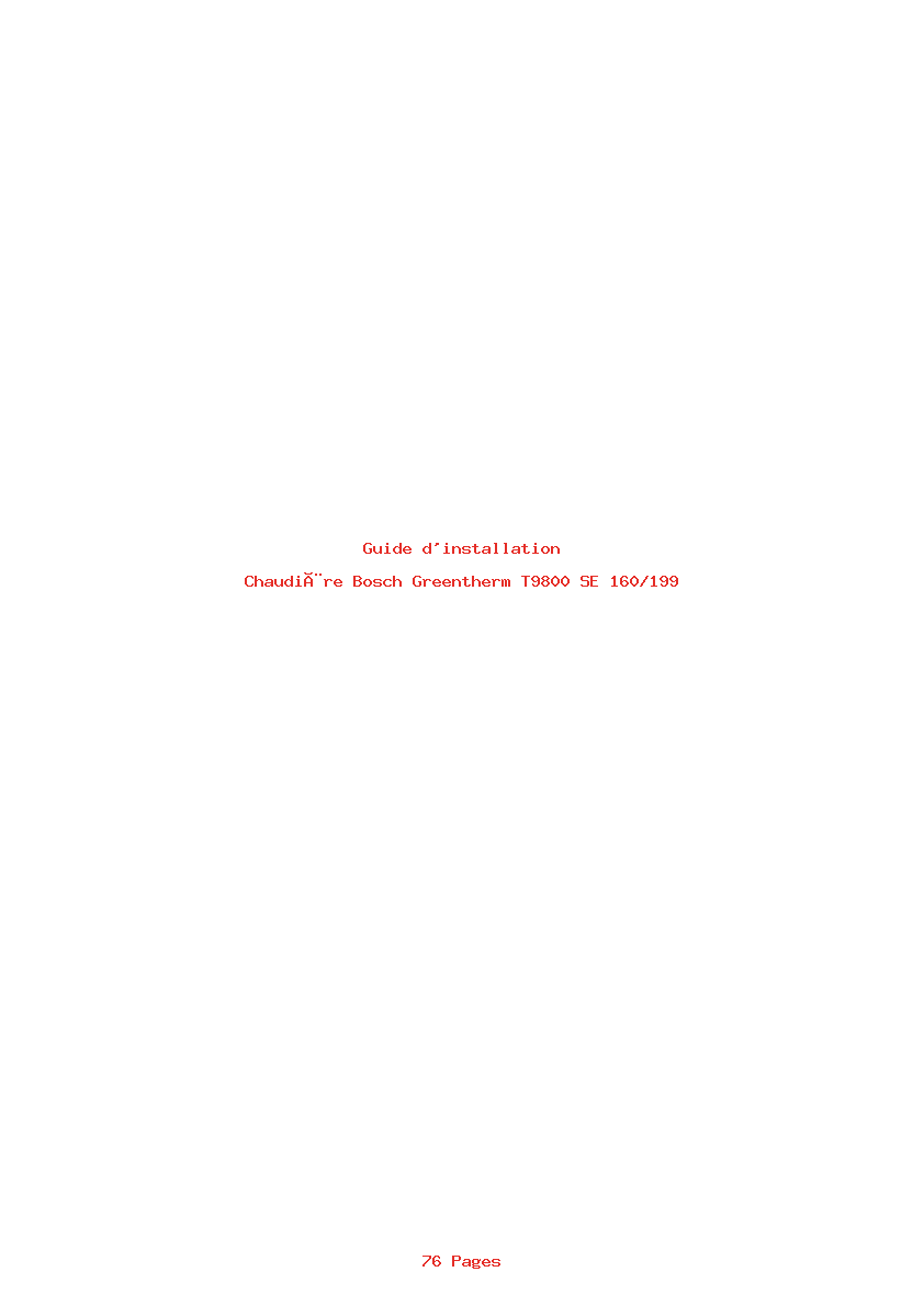 Page 1 de la notice Guide d'installation Bosch Greentherm T9800 SE 160/199