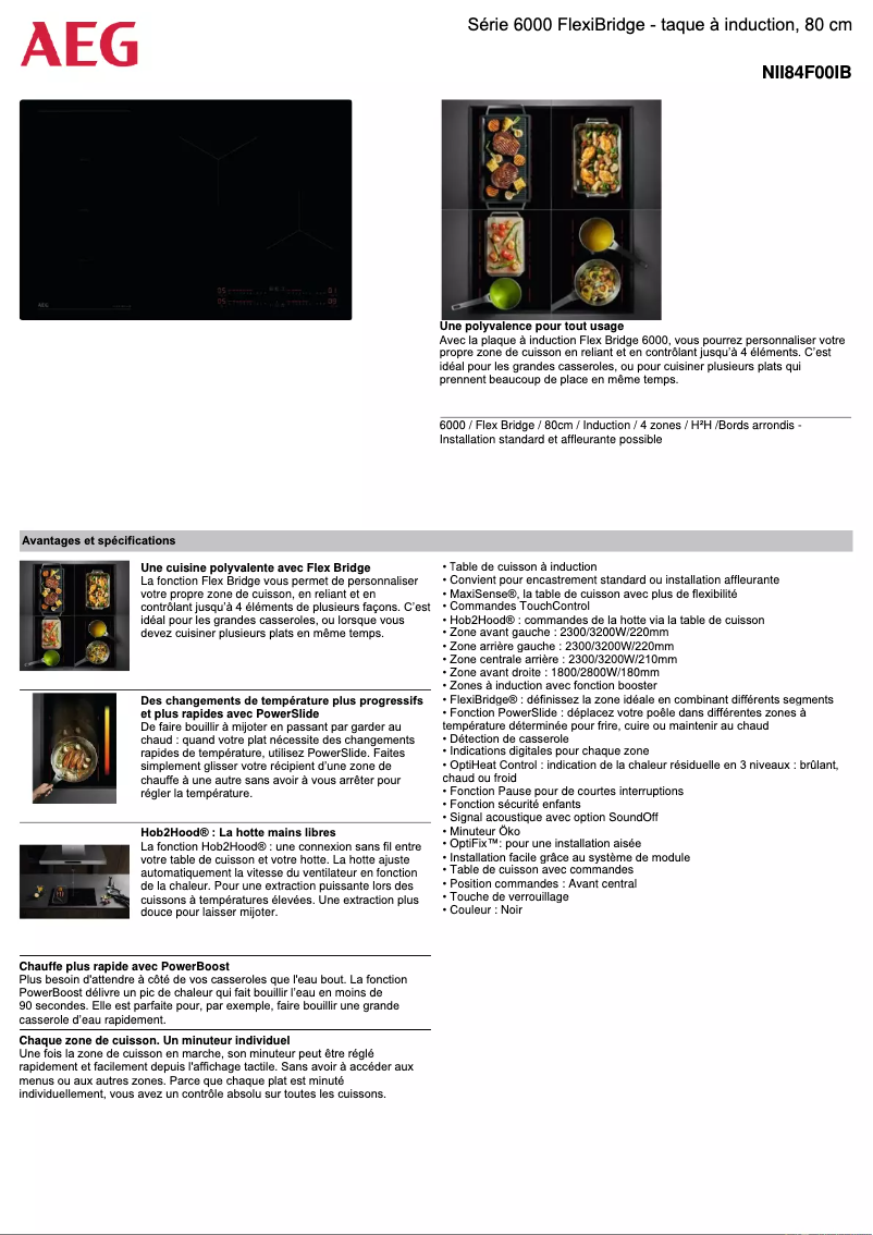 Page 1 de la notice Fiche technique AEG NII84F00IB