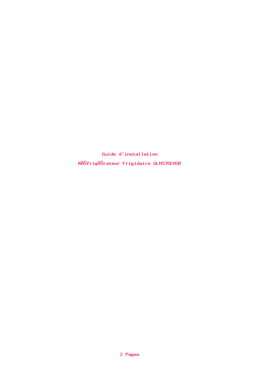 Page 1 de la notice Guide d'installation Frigidaire GLHS35EHSB