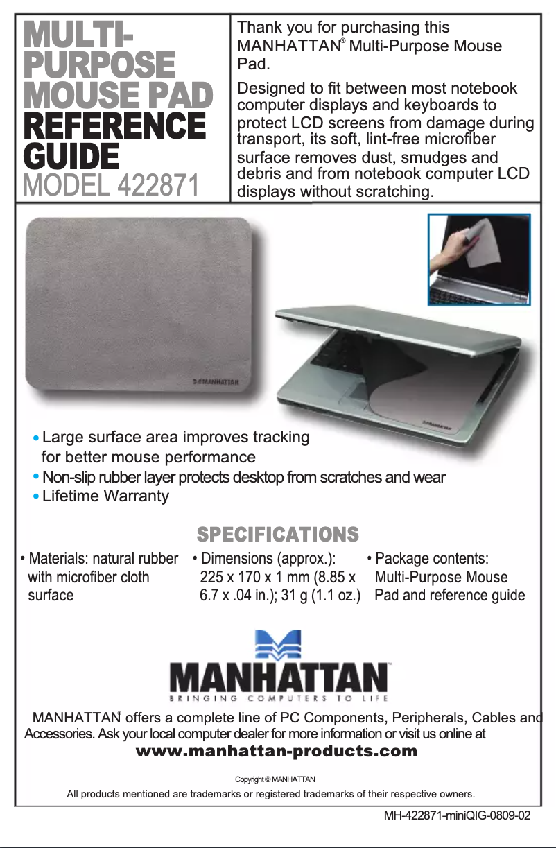 Page 1 de la notice Manuel utilisateur Manhattan 422871