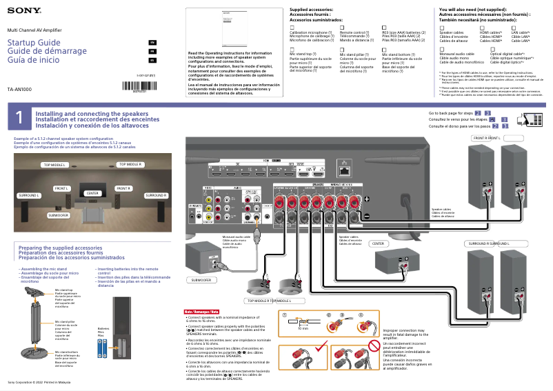 Page n°1 - Guide d'installation Sony TA-AN1000