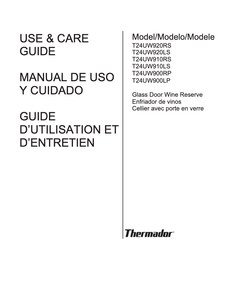 Page 1 of the manual User Manual Thermador T24UW910LS