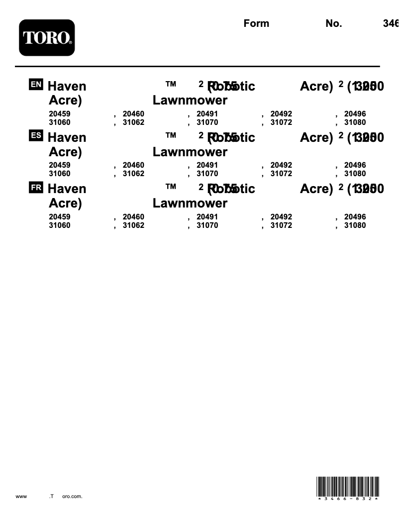 Page 1 de la notice Manuel utilisateur Toro Haven 20497