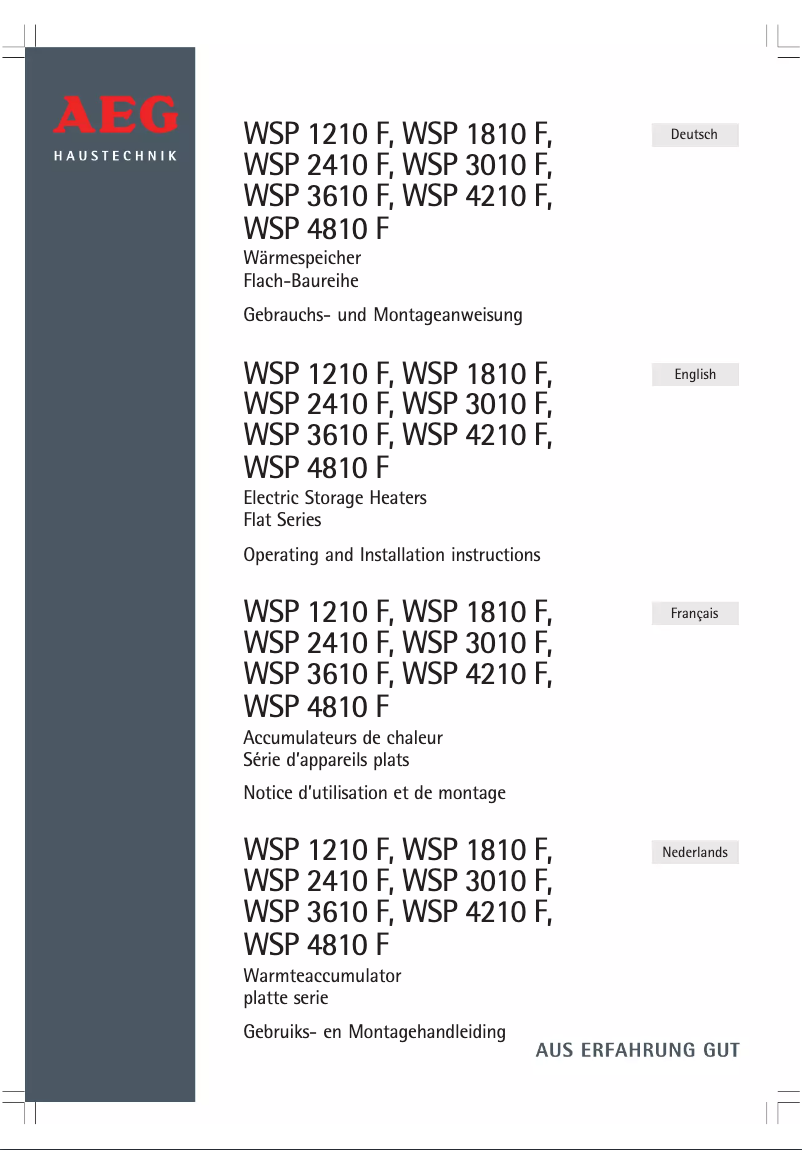 Page 1 de la notice Manuel utilisateur AEG WSP 3010 F