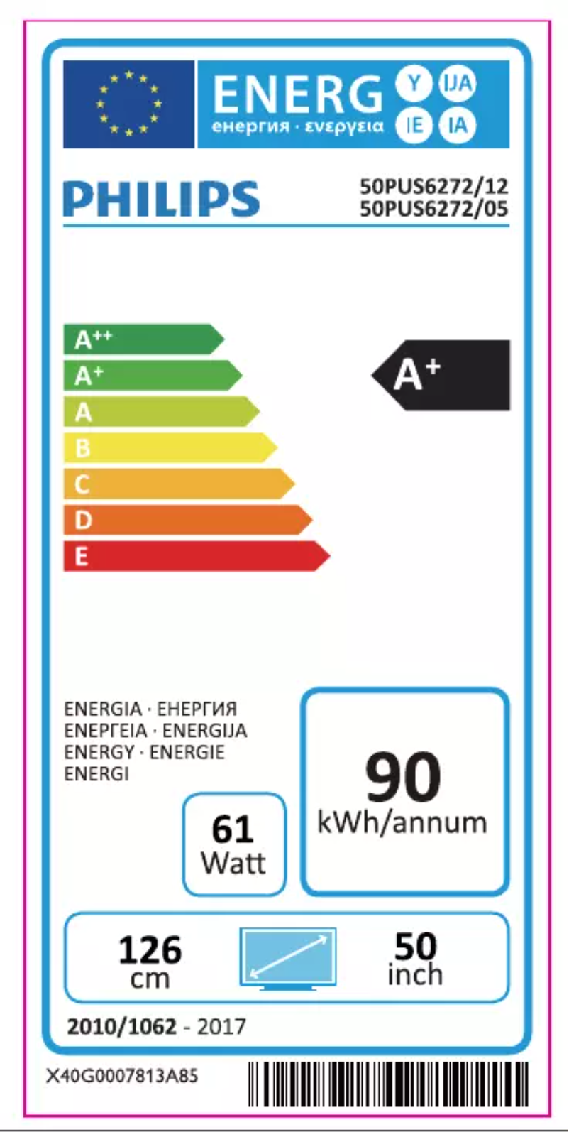 Page n°1 - Label énergétique Philips 50PUS6272