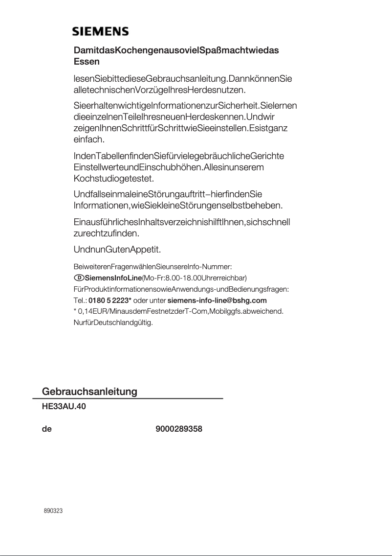 Page 1 de la notice Mode d'emploi Siemens HE33AU440