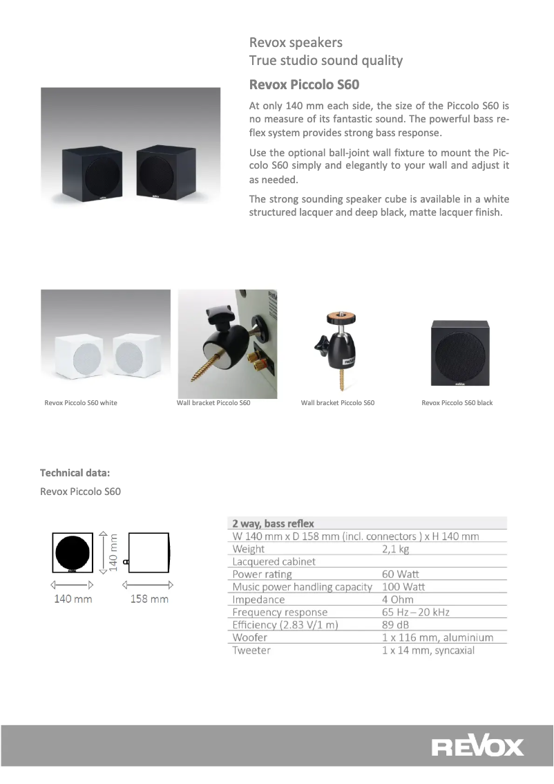 Page 1 de la notice Fiche technique Revox Piccolo S60