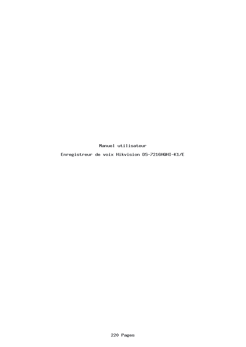 Page 1 de la notice Manuel utilisateur Hikvision DS-7216HQHI-K1/E