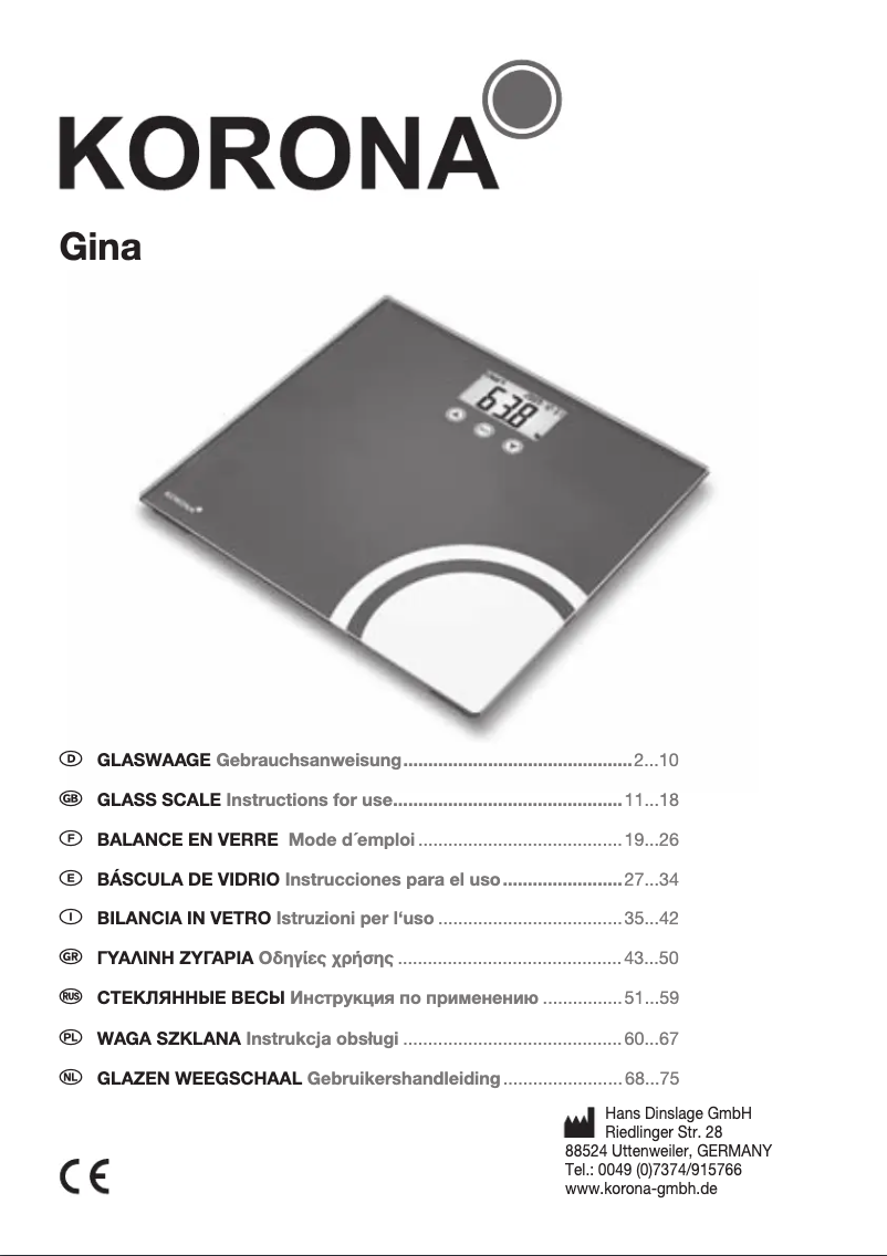 Page 1 de la notice Manuel utilisateur Korona Gina