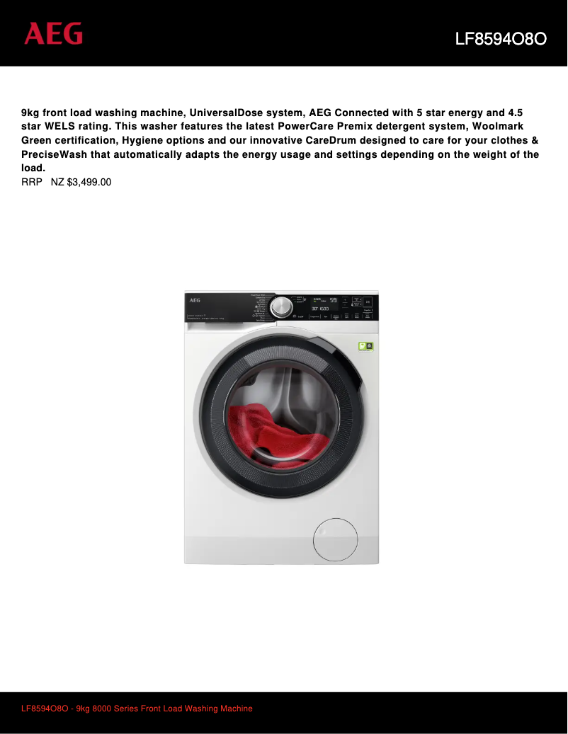 Página 1 del manual Ficha técnica AEG LF8594O8O