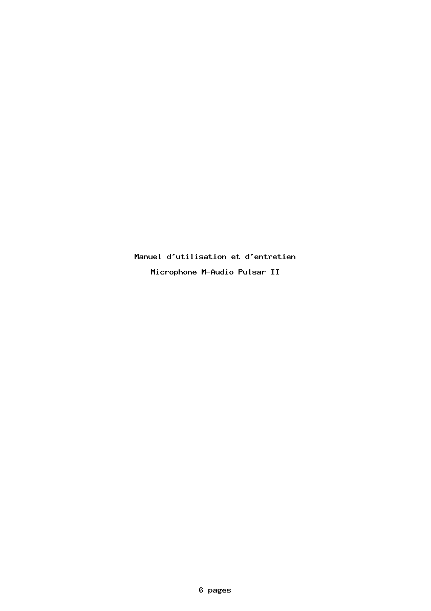 Page 1 de la notice Manuel d'utilisation et d'entretien M-Audio Pulsar II