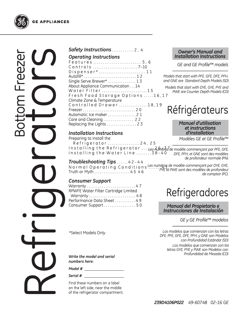 Image de la première page du manuel de l'appareil GNE29GMKES