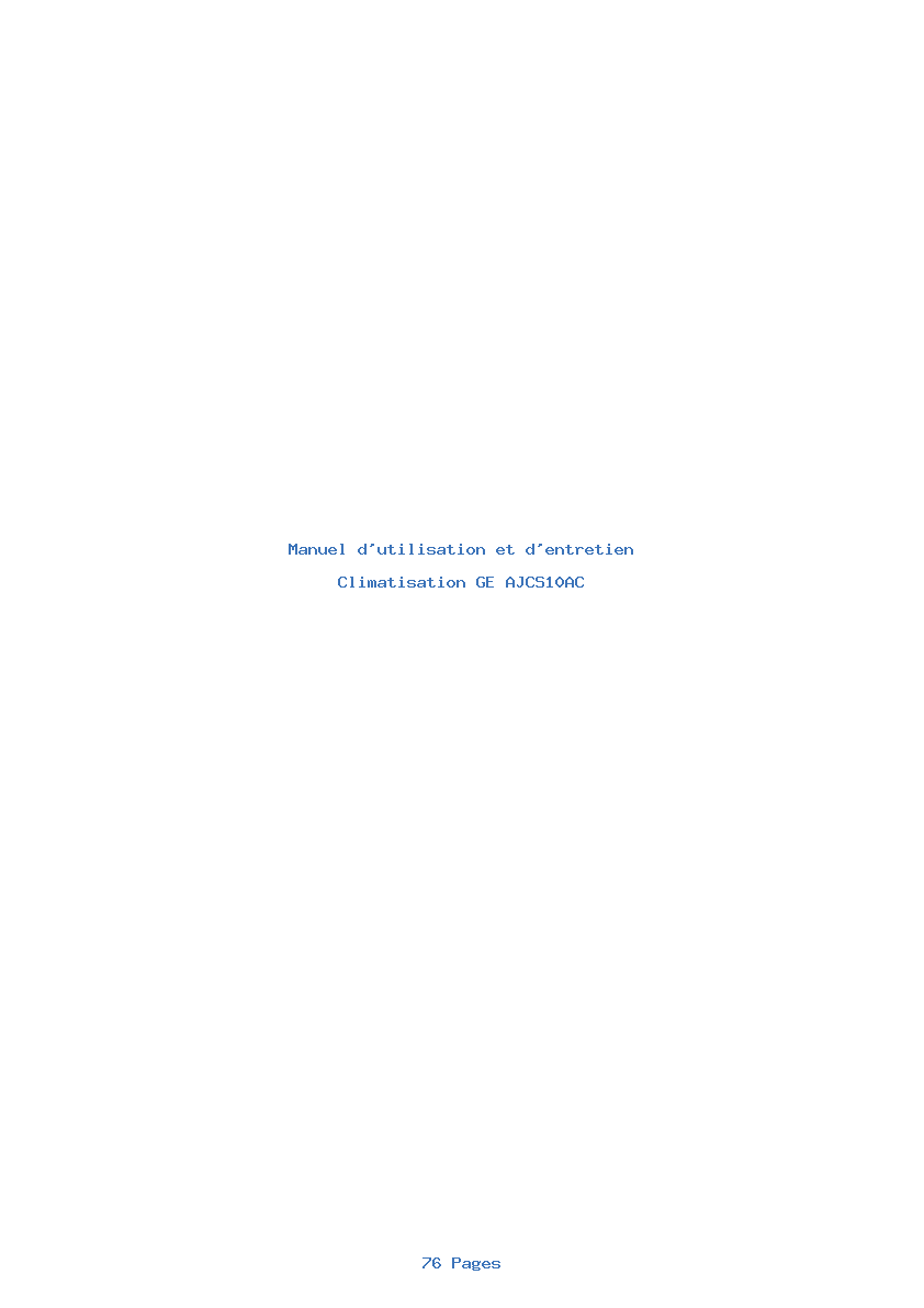 Page 1 de la notice Manuel d'utilisation et d'entretien GE AJCS10AC