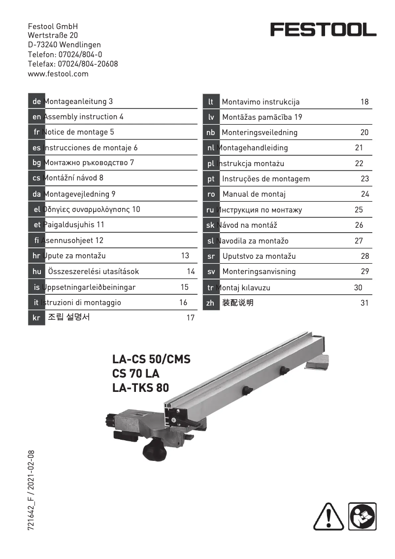Page 1 de la notice Manuel utilisateur Festool LA TKS 80