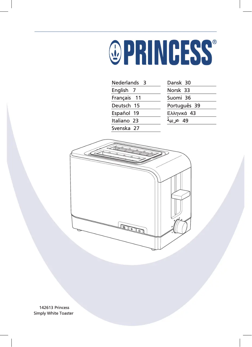 Page 1 de la notice Manuel utilisateur Princess Simply White Toaster 142613