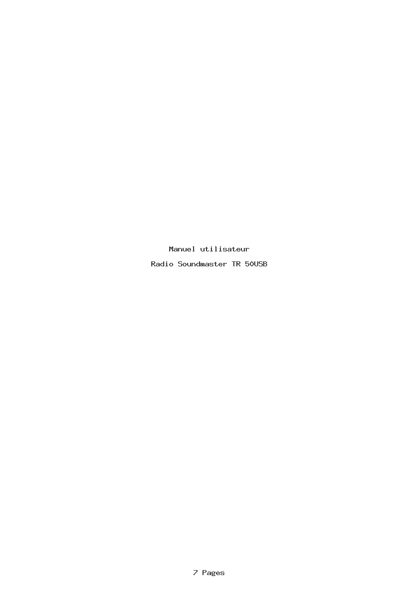 Page 1 de la notice Manuel utilisateur Soundmaster TR 50USB