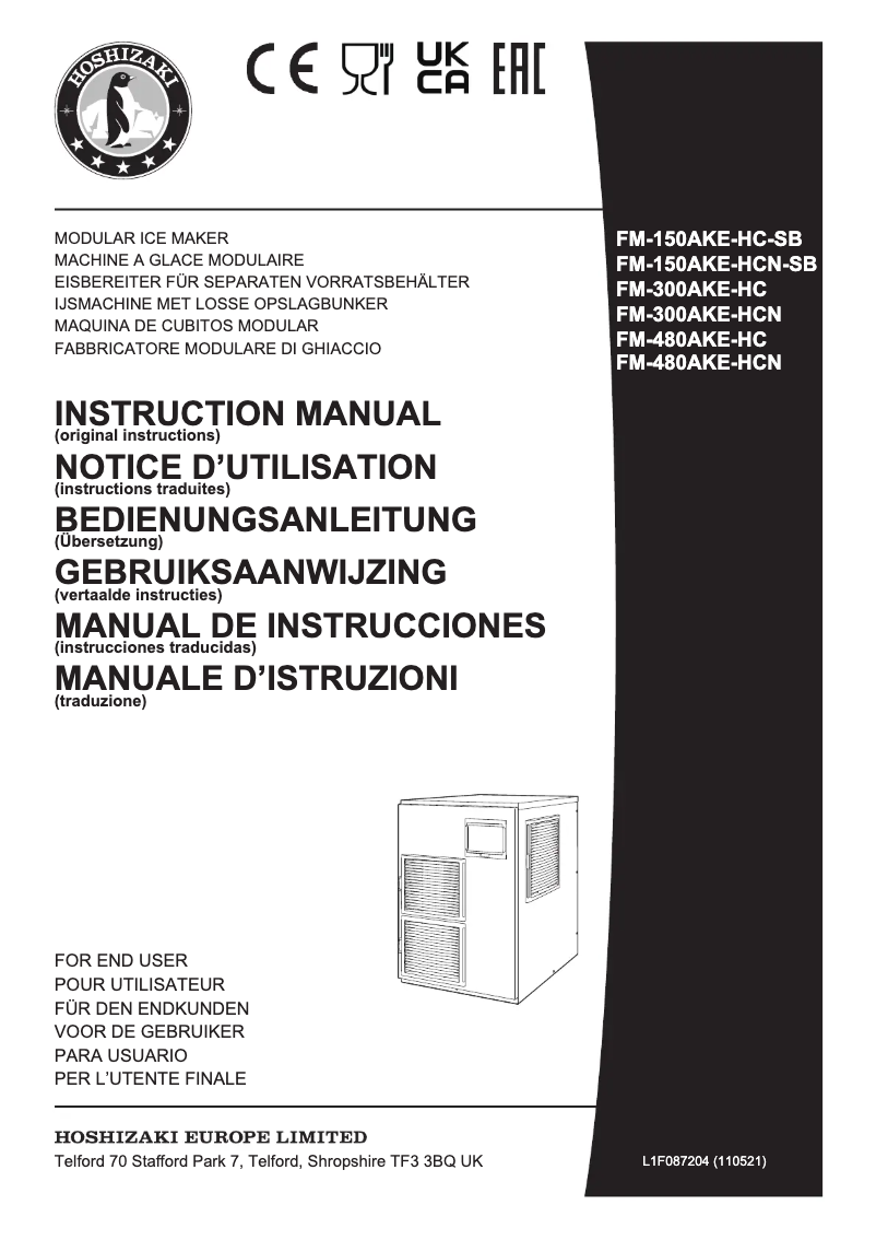 Page 1 de la notice Manuel utilisateur Hoshizaki FM-480AKE-HCN-SB