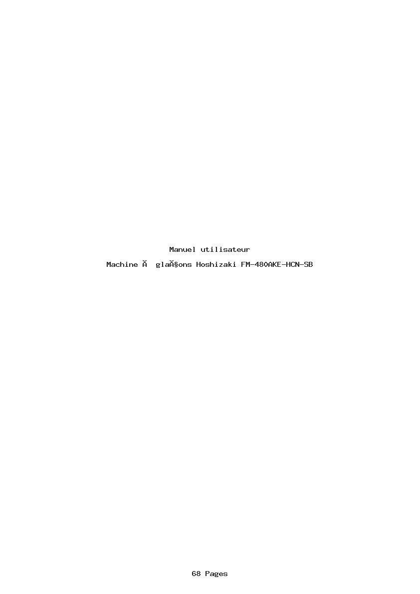 Page 1 de la notice Manuel utilisateur Hoshizaki FM-480AKE-HCN-SB