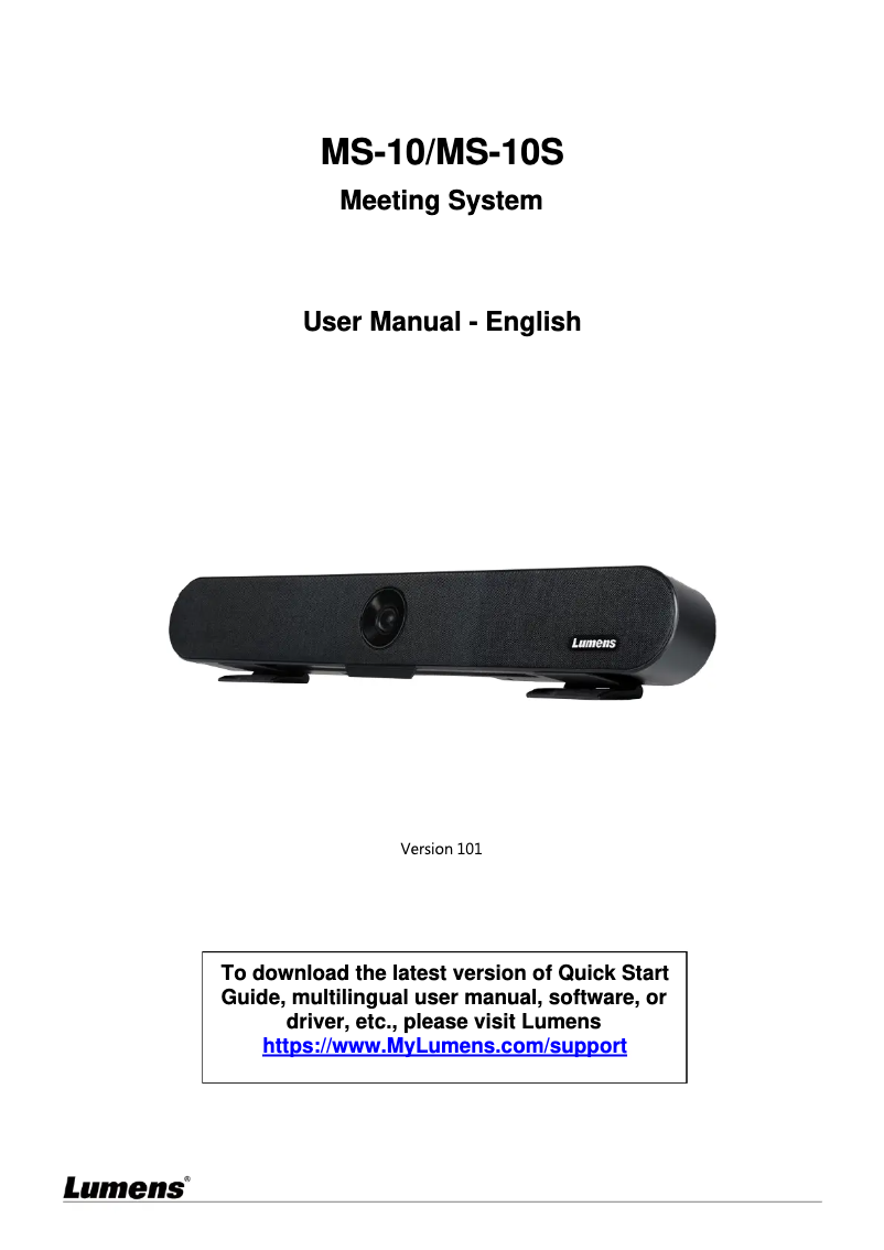 Page 1 of the manual User Manual Lumens MS-10S