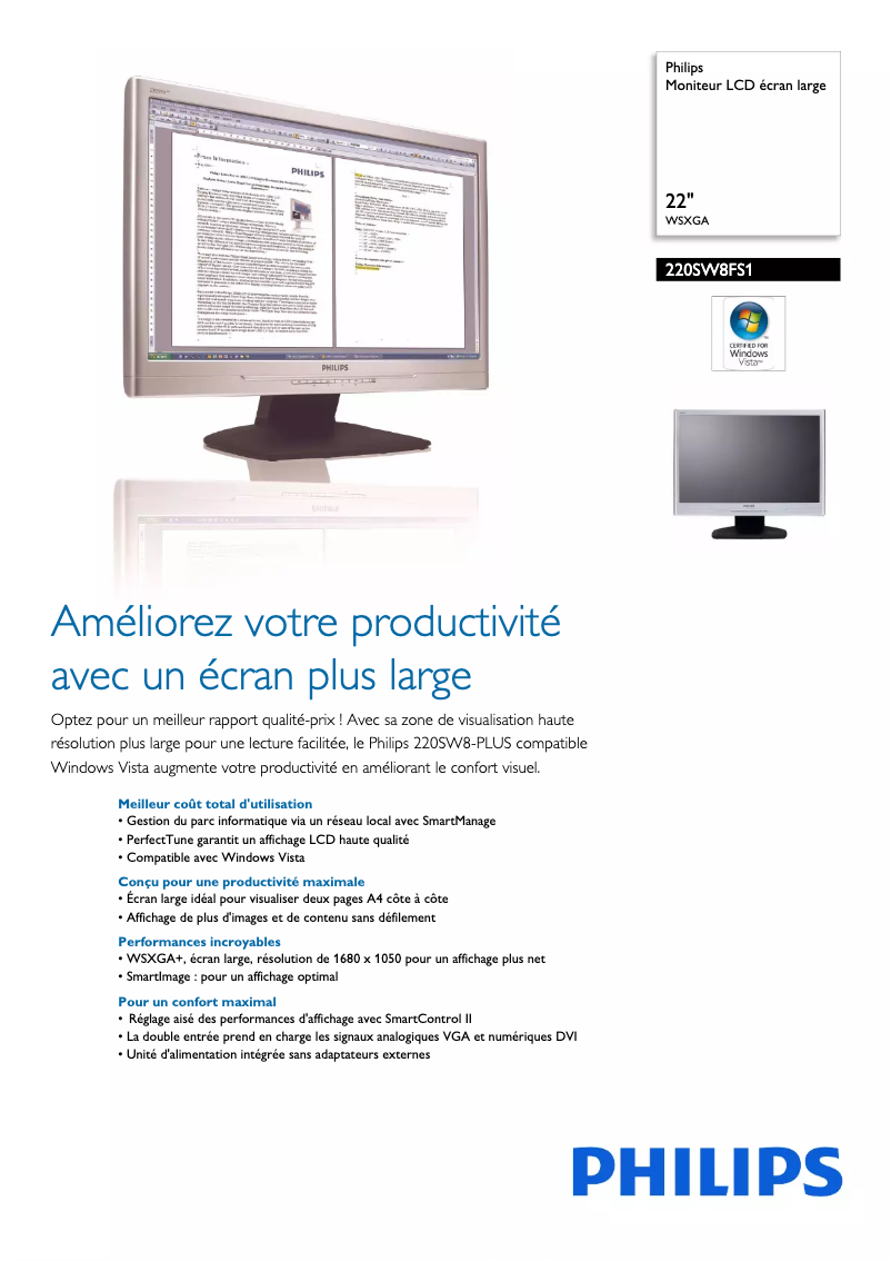 Page n°1 - Fiche technique Philips 220SW8FS1