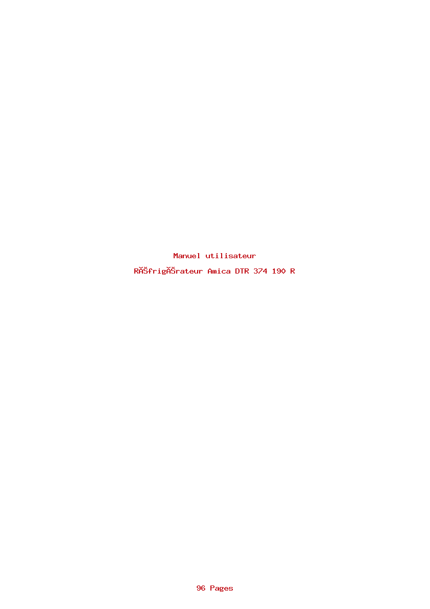 Page 1 de la notice Manuel utilisateur Amica DTR 374 190 R