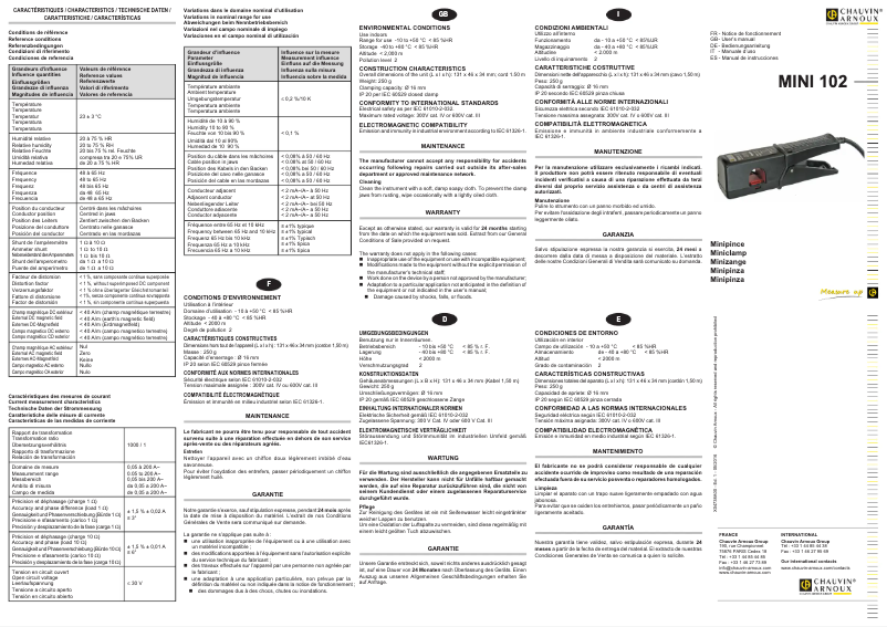Page 1 de la notice Manuel utilisateur Chauvin Arnoux MINI 102
