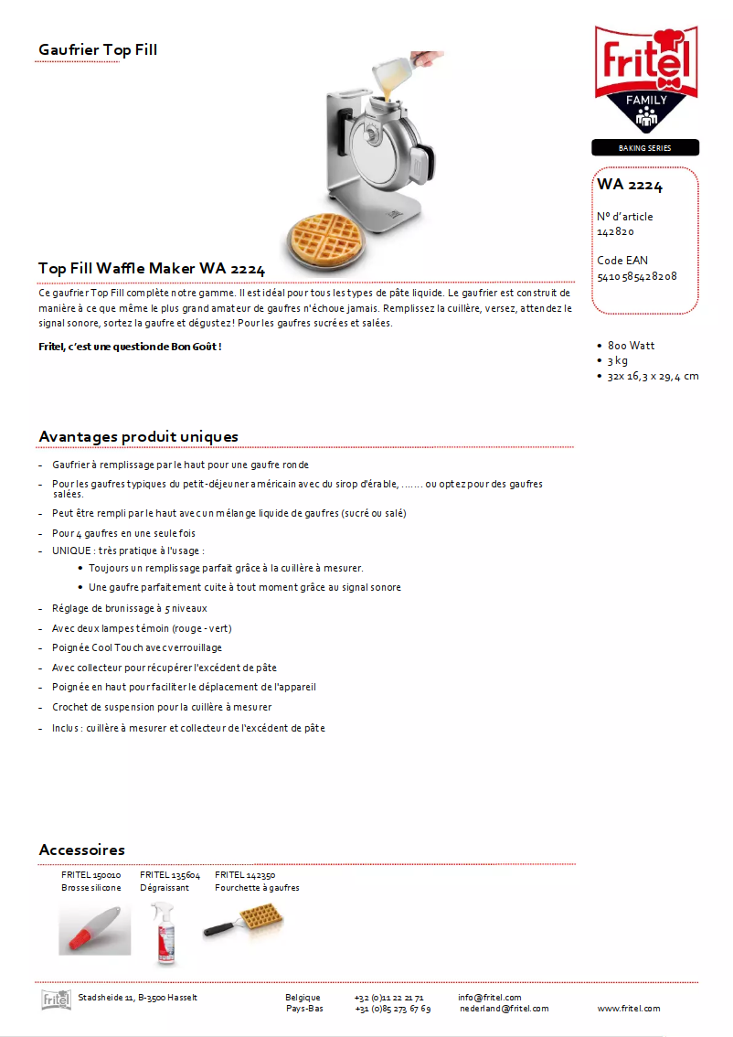 Page 1 de la notice Fiche technique Fritel WA2224