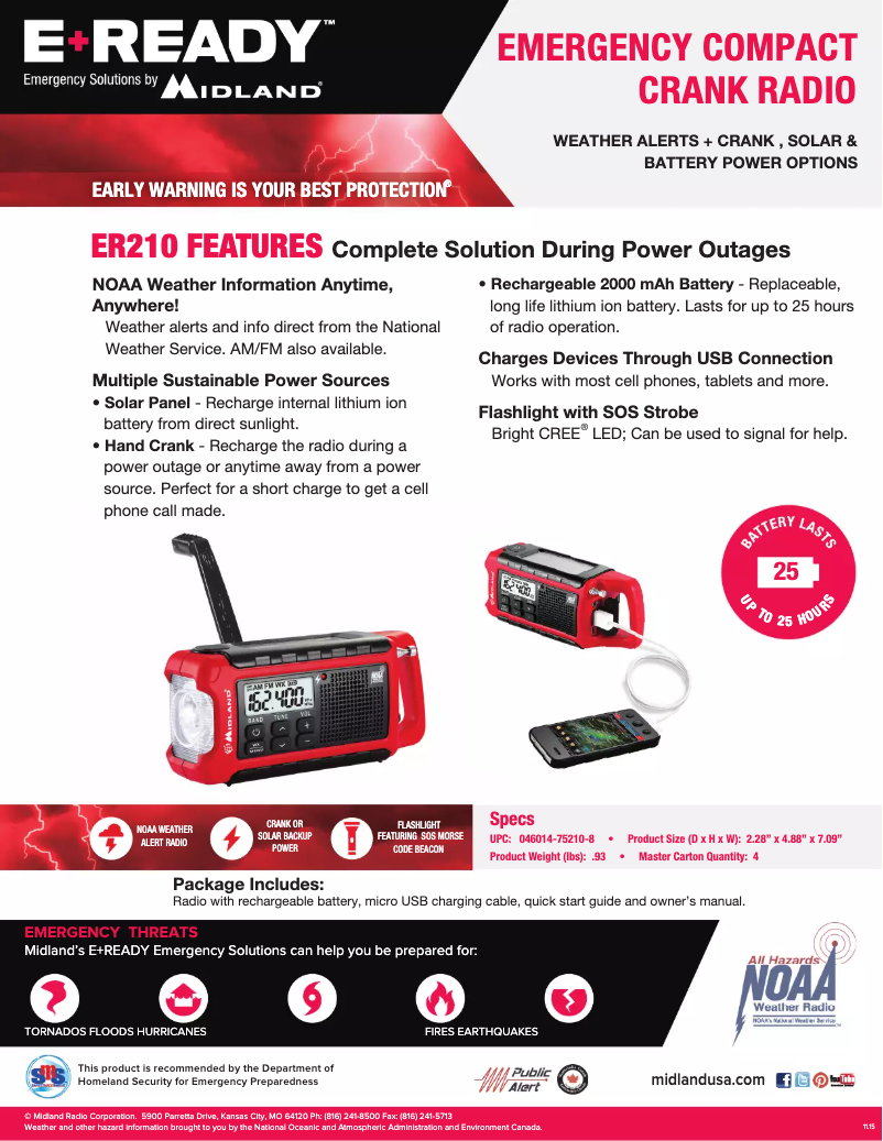 Page 1 de la notice Fiche technique Midland E+READY ER210