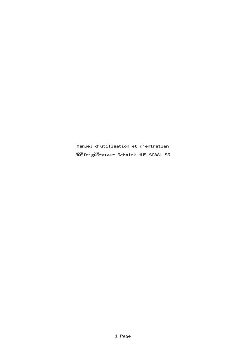 Page 1 de la notice Manuel d'utilisation et d'entretien Schmick HUS-SC88L-SS
