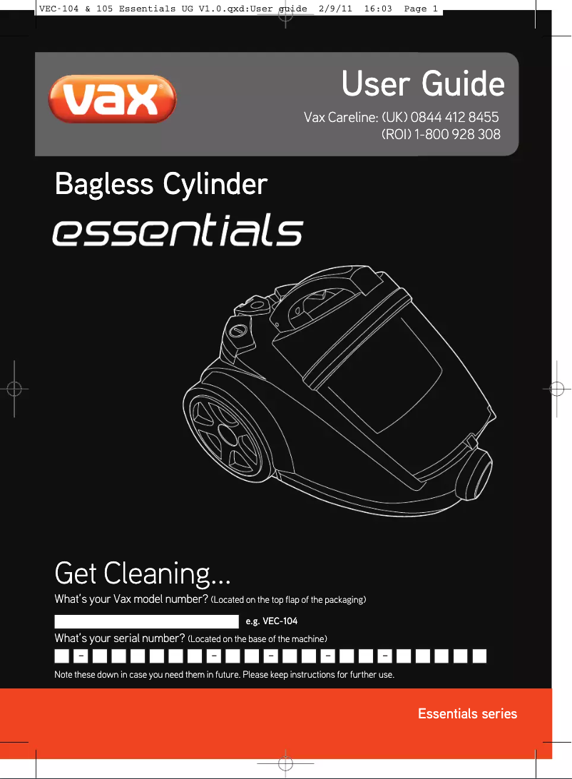 Página 1 del manual Manual de usuario Vax Essentials VEC-105