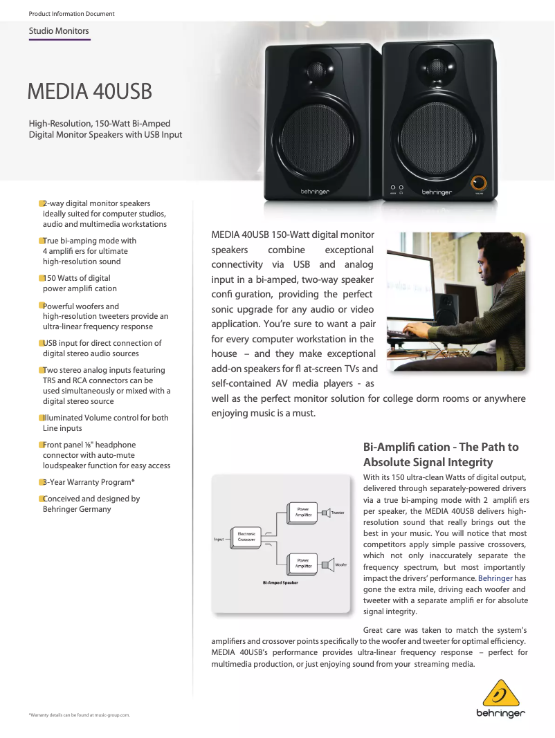 Página 1 del manual Ficha técnica Behringer Media 40usb
