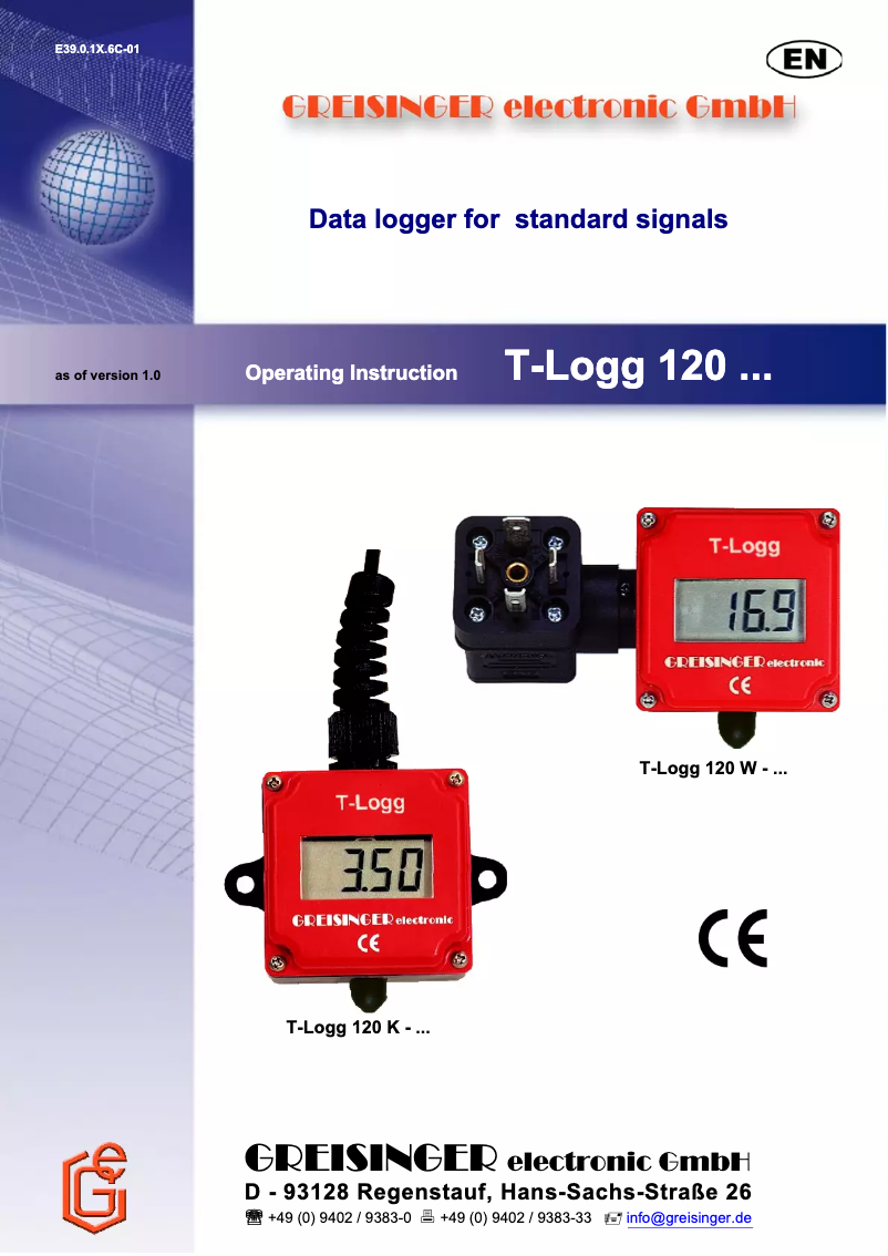 Page 1 de la notice Manuel utilisateur Greisinger T-Logg 120 W