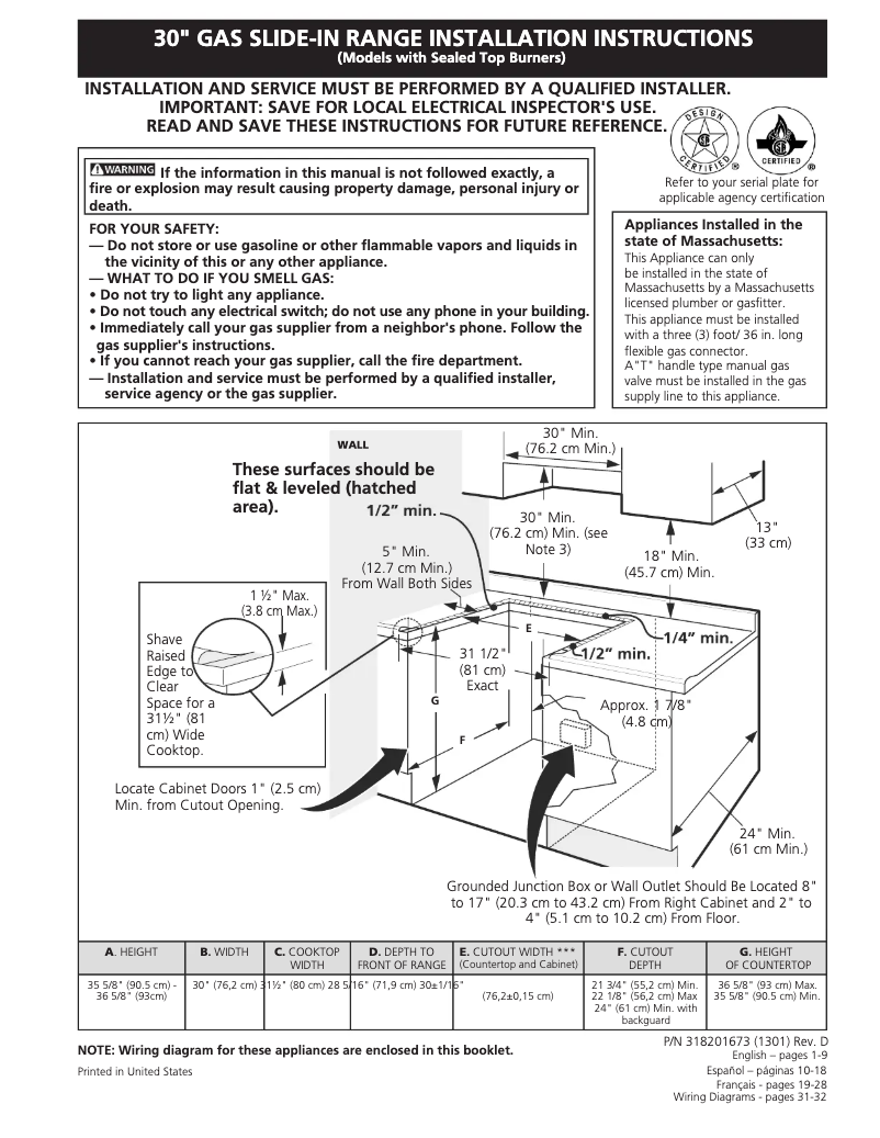 Page 1 de la notice Guide d'installation Frigidaire GLGS389FB