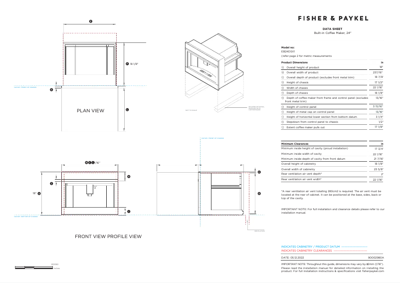Página 1 del manual Ficha técnica Fisher & Paykel EB24DSX1