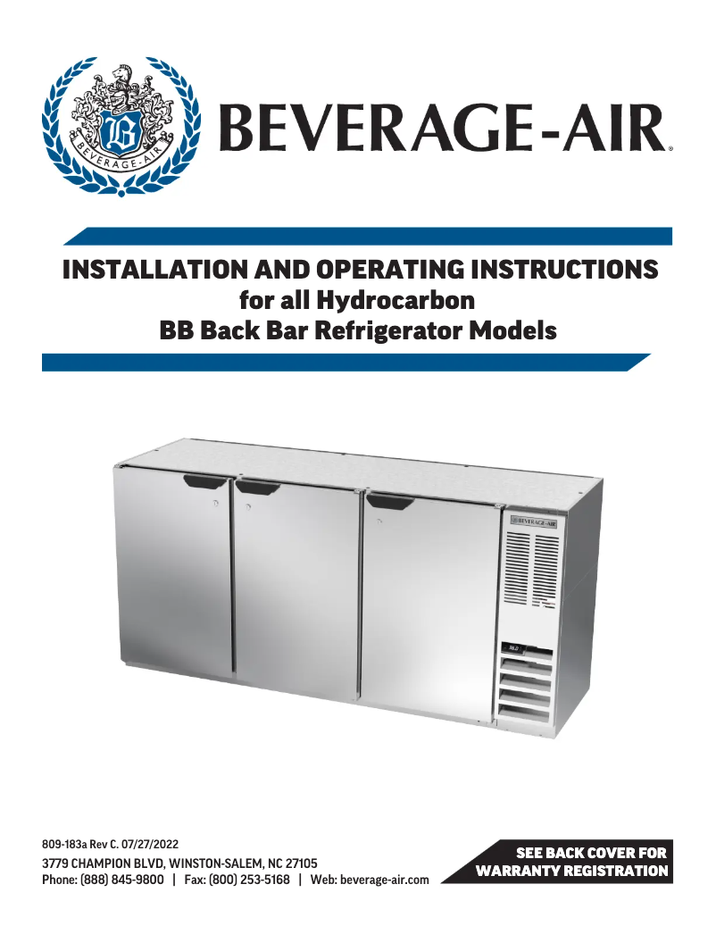 Page 1 de la notice Manuel utilisateur Beverage-Air BB78HC-1-G-S