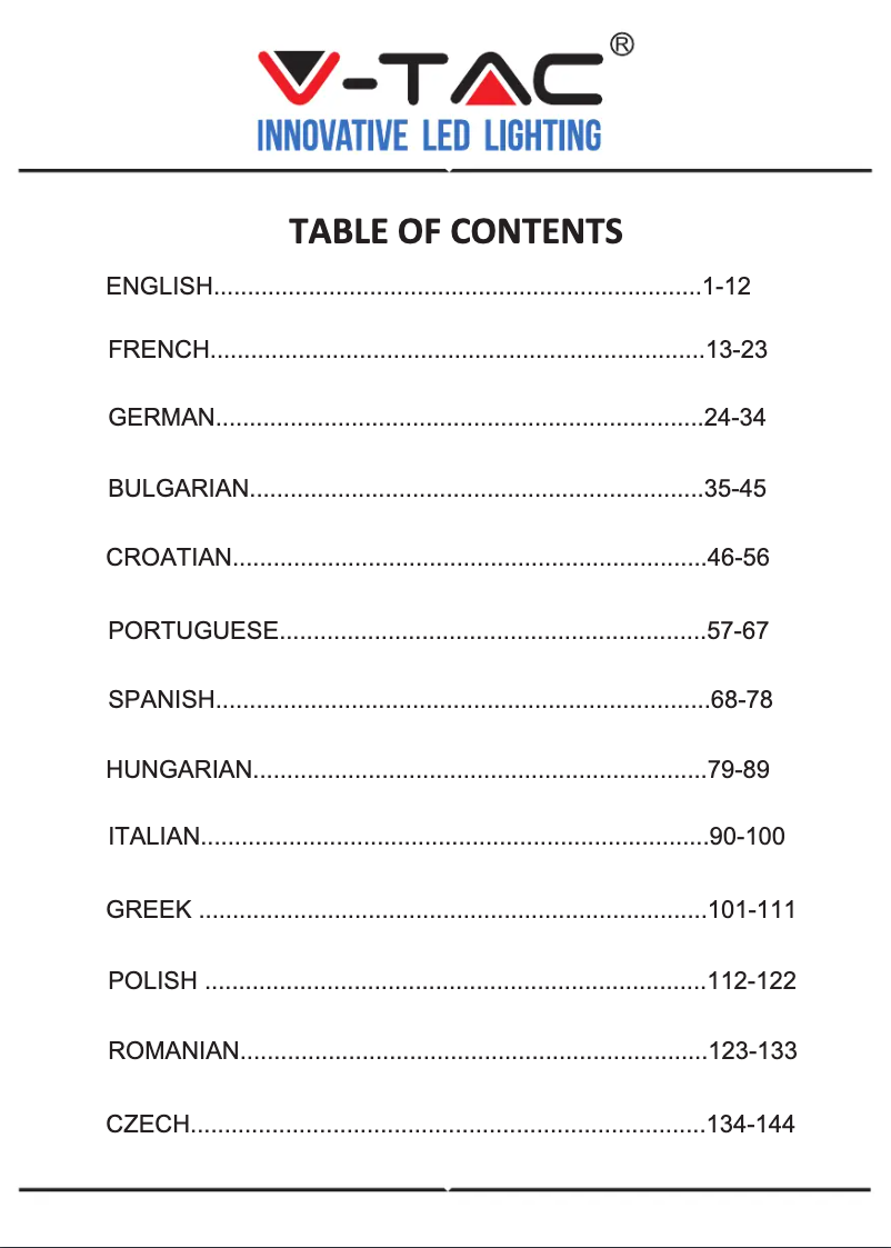 Page 1 de la notice Manuel utilisateur V-TAC VT-5113