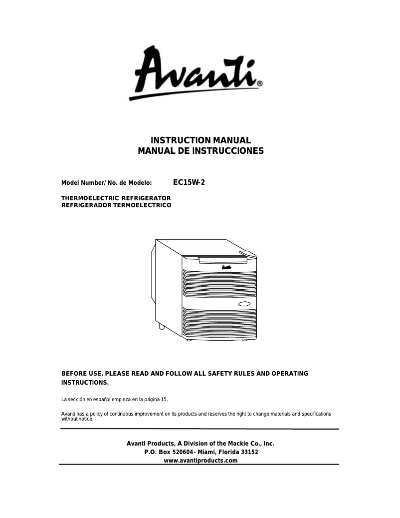 Page 1 de la notice Manuel utilisateur Avanti EC15W-2