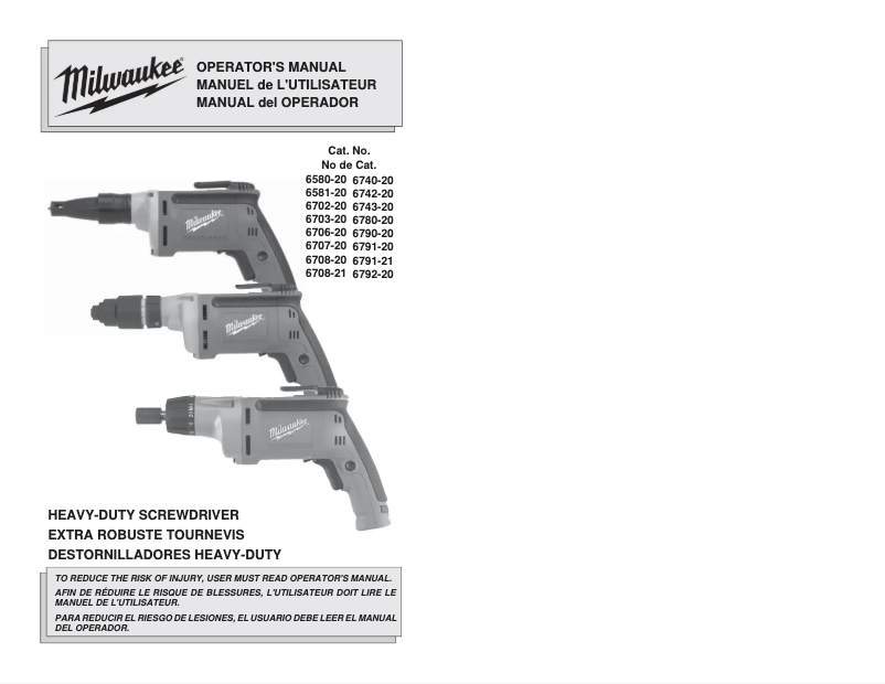 Page 1 of the manual Use and Maintenance Manual Milwaukee 6790-20