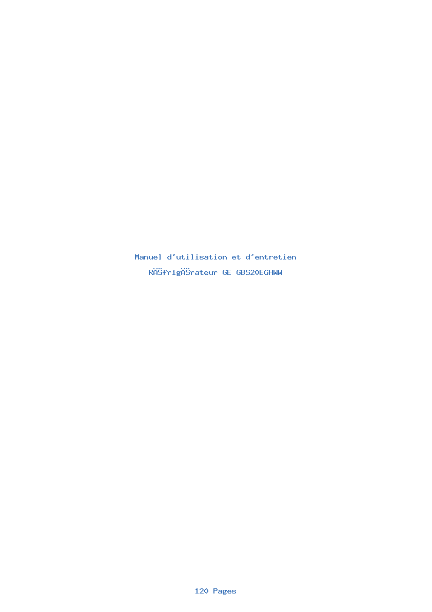 Page 1 de la notice Manuel d'utilisation et d'entretien GE GBS20EGHWW