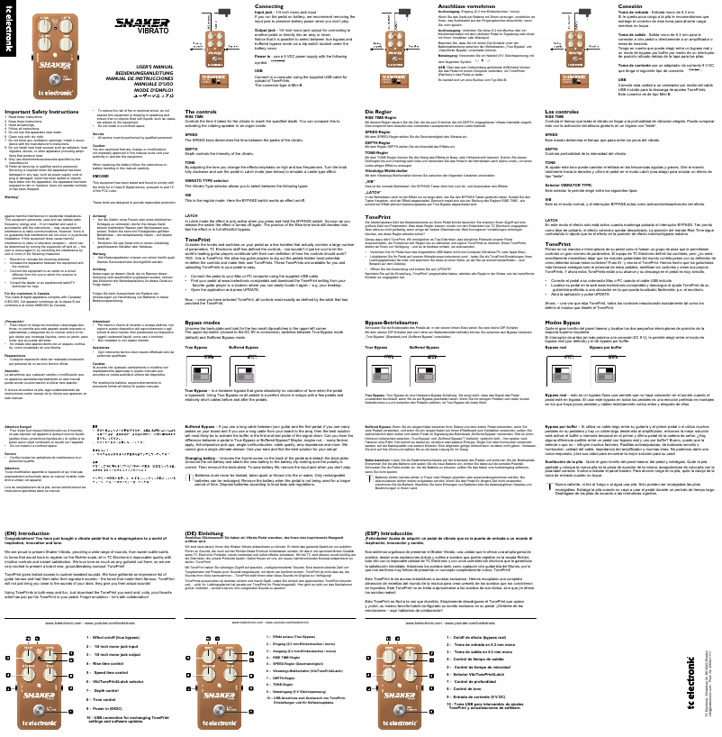 Page 1 de la notice Manuel utilisateur TC Electronic Shaker Vibrato