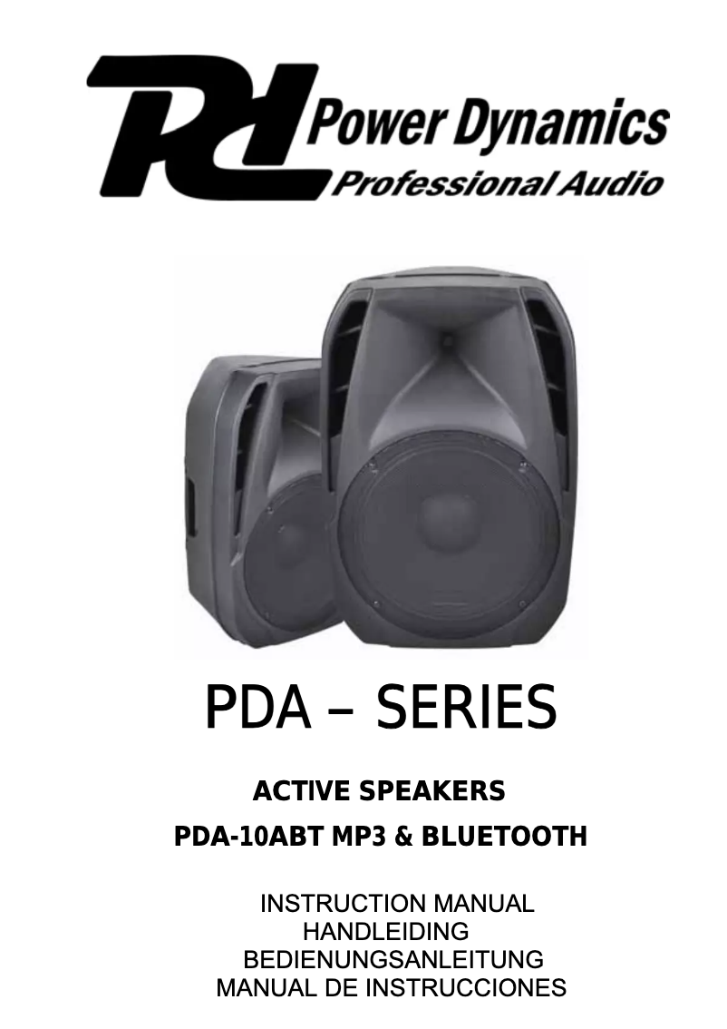 Page 1 de la notice Manuel utilisateur Power Dynamics Active Speaker PDA 10ABT MP3 BLEUTOOTH