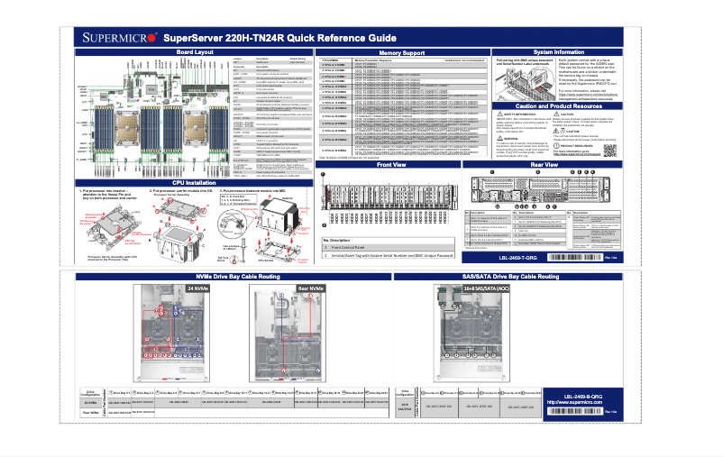 Page 1 de la notice Guide de démarrage rapide Supermicro SuperServer SYS-220H-TN24R