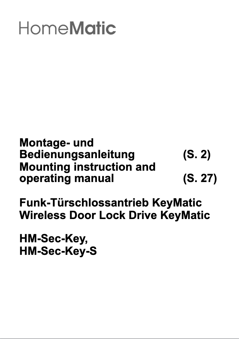 Page 1 de la notice Manuel utilisateur Homematic IP HM-Sec-Key