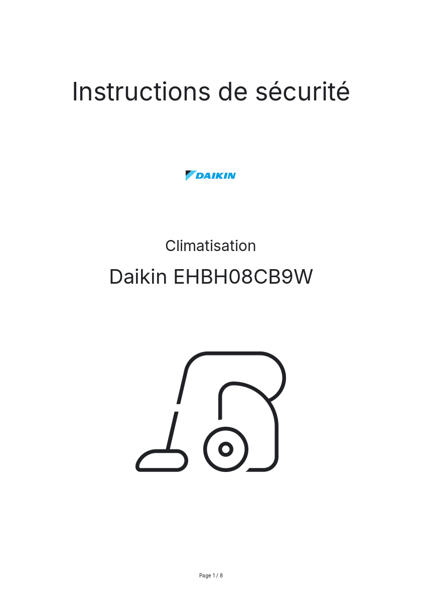 Page 1 de la notice Instructions de sécurité Daikin EHBH08CB9W