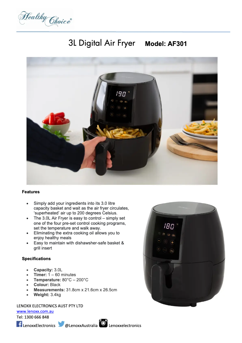Page 1 de la notice Fiche technique Healthy Choice AF301