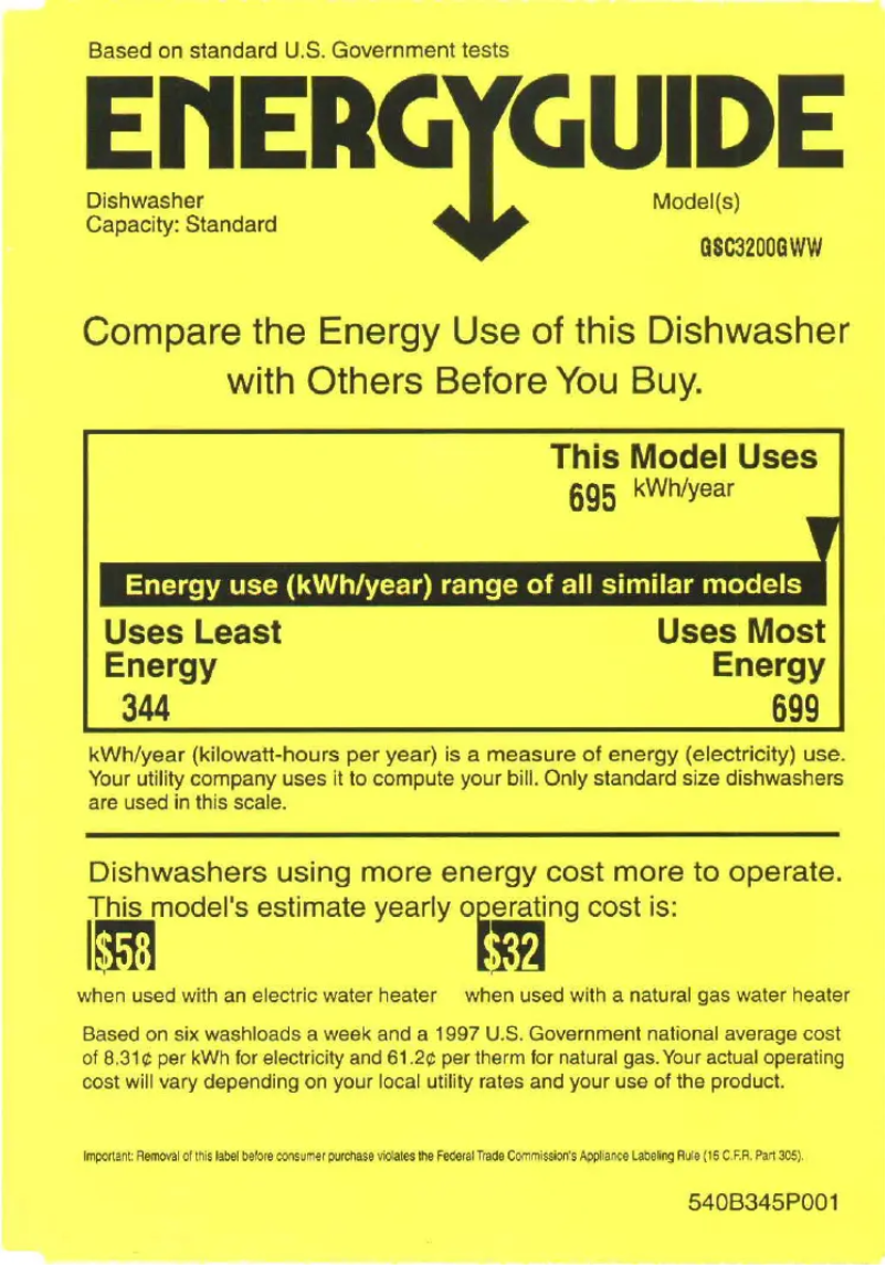 Página 1 del manual Etiqueta energética GE Nautilus GSC3200GWW